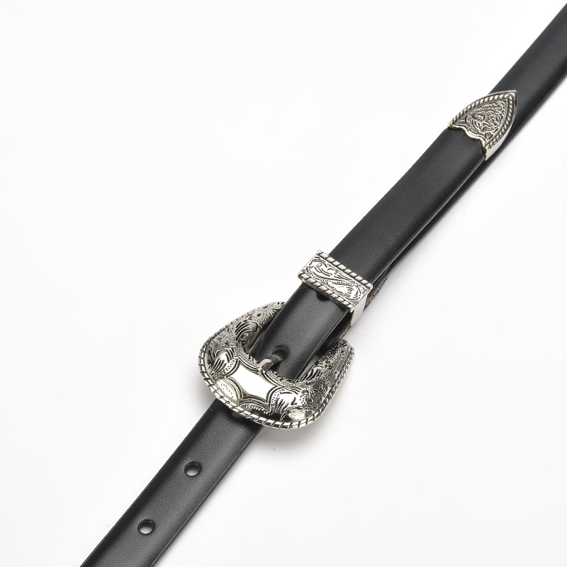 High quality retro carved fashion genuine leather belt women's pin buckle belt versatile culottes belt black fashion belt