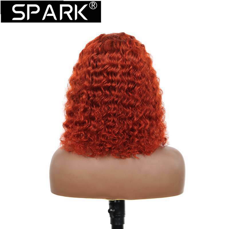 SPARK #350 Ginger Orange Bob Wig 100% Human Hair Orange Colored Pre Plucked Lace Front Middle Part Deep Wave Short Bob 8-16 Inch