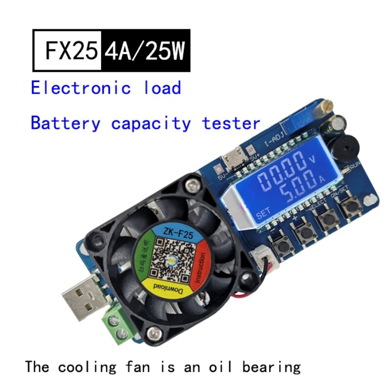 Bateria de carga eletrônica Capacidade Tester, corrente constante, USB Power Detector, resistor ajustável, FX25, FX35, 4A, 5A