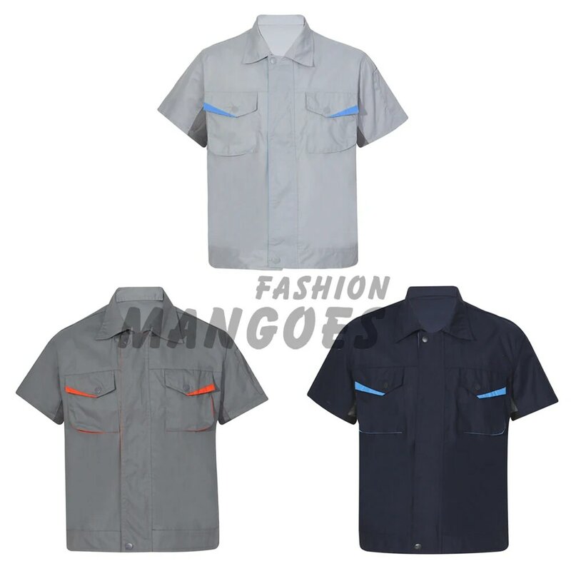 Motor Mechanic Uniform for Mens Color Block Short Sleeve Work Shirt Turn-Down Collar T-shirts Cost Man Workshop Uniforms S-4XL