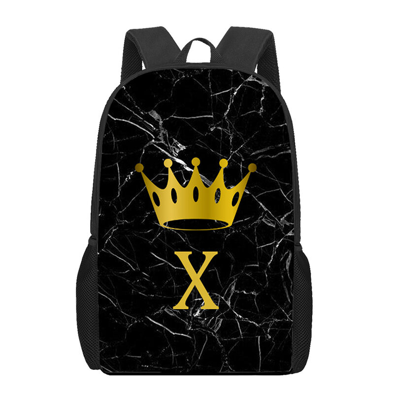 Tas sekolah motif huruf Monogram mahkota marmer 3D tas ransel anak-anak unik anak perempuan anak laki-laki remaja tas buku tas buku siswa