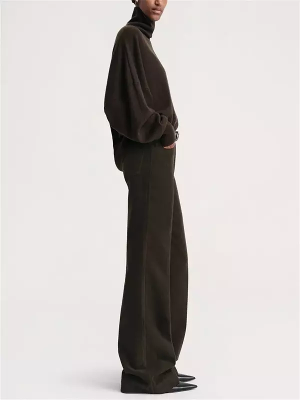 เสื้อสเวตเตอร์คอเต่าแคชเมียร์ลำลองทรงหลวมสำหรับผู้หญิง2024ใหม่ฤดูใบไม้ผลิ