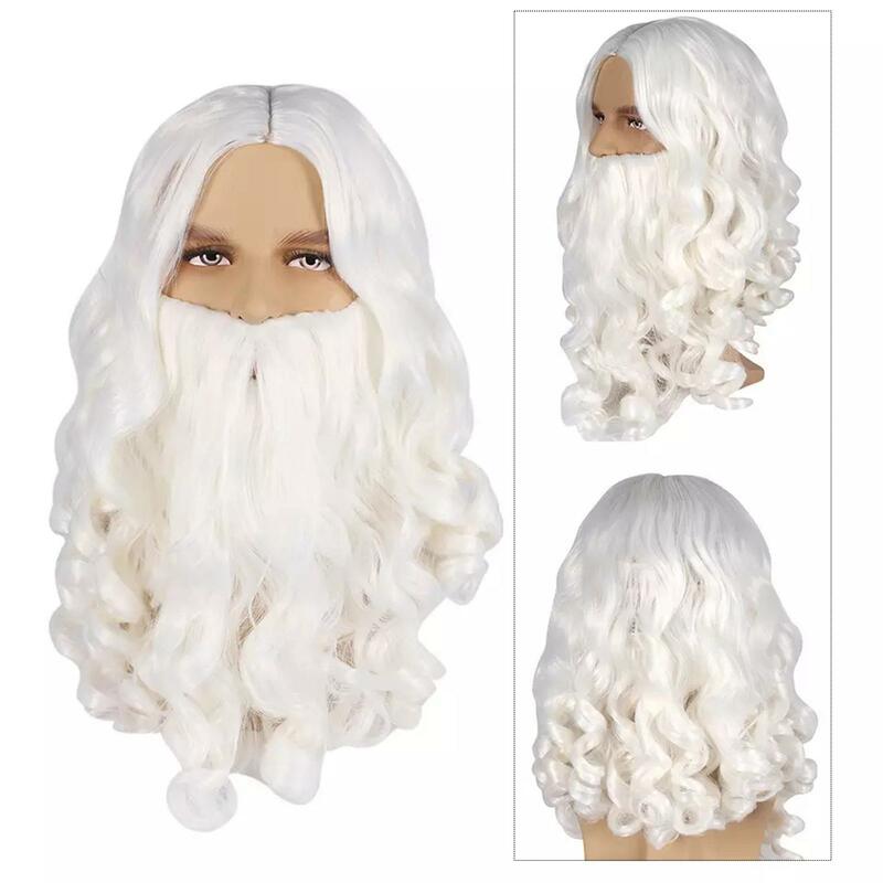 Santa Hair and Beard Set for Christmas Durable Lightweight Roles Play for Cosplay Masquerade Themed Party Xmas Stage Performance
