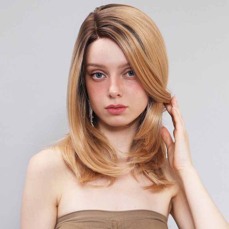 Smilco Golden syntetyczna koronka przodu krótkie proste peruki Bob dla kobiet niewidoczna koronka przodu wstępnie oskubane peruka włosy termoodporne