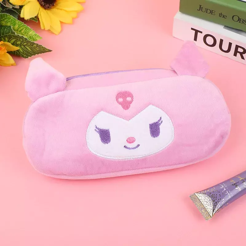 Anime Sanrio Cinnamoroll Large Pencil Case Plush Bag Kuromi My Melody Pompompurin Makeup Storage Bag Student Stationery Gifts