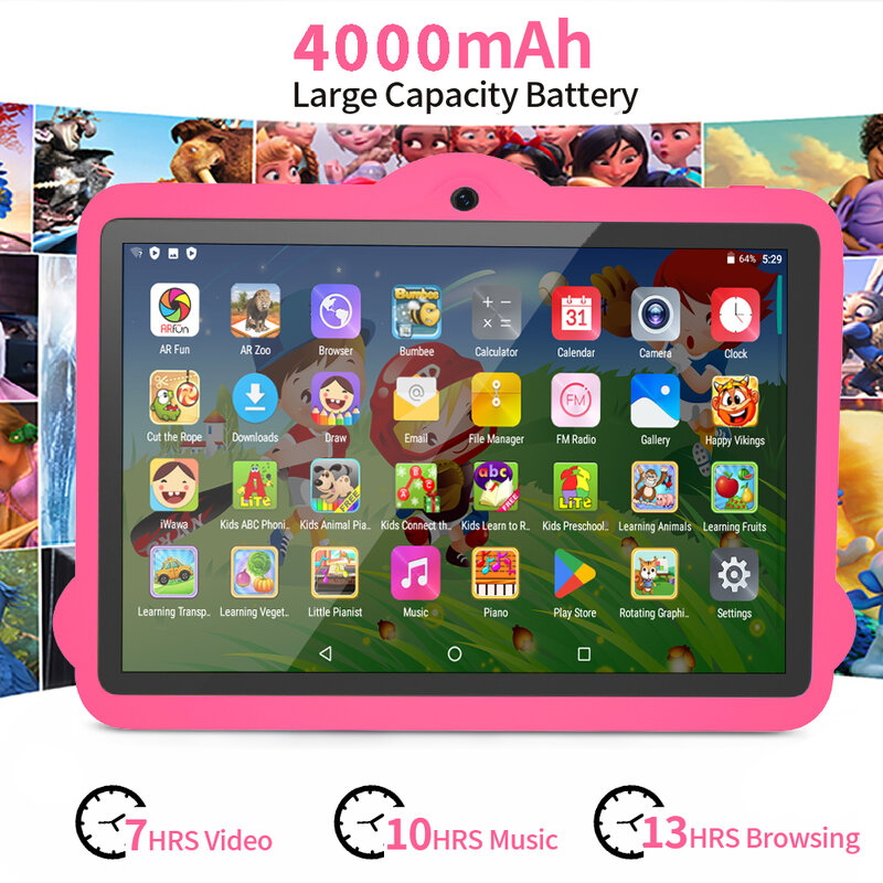 Tablette K1 7 "Android 9.0 pour enfants, 2 Go 32 Go, Façade, Core, WiFi, Google Play, enfants russes, étui étanche, 4000mAh