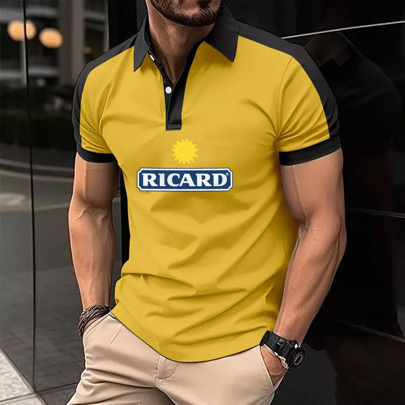 2024 nuove magliette da golf da uomo a maniche corte felpe Ricard print business color patchwork POLO da uomo in cotone di fascia alta