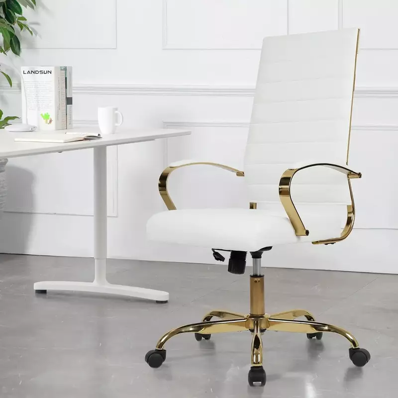 Krzesło do domowego biura Krzesło wykonawcze z wysokim oparciem Prążkowane krzesło biurowe ze skóry PU z podłokietnikami Miękkie, wyściełane, regulowane
