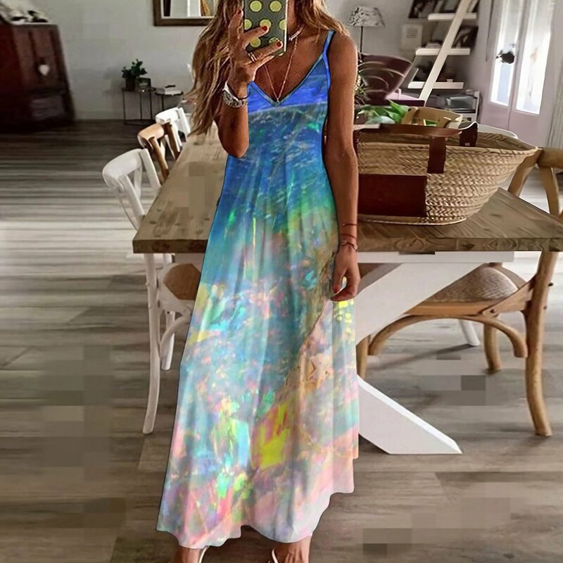 Gaun tanpa lengan Opal laut gaun musim panas untuk pesta pernikahan