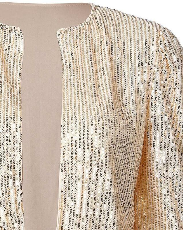 Cardigã de lantejoulas aberto de manga comprida feminino, jaquetas lantejoulas, casaco elegante, roupas de glitter, roupas de inverno, 2023