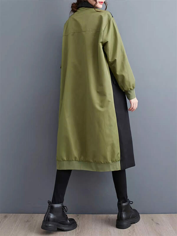 Setelan jas panjang, Blazer kerah tinggi warna cocok, mantel Trench trendi modis lengan lentera sambungan K960
