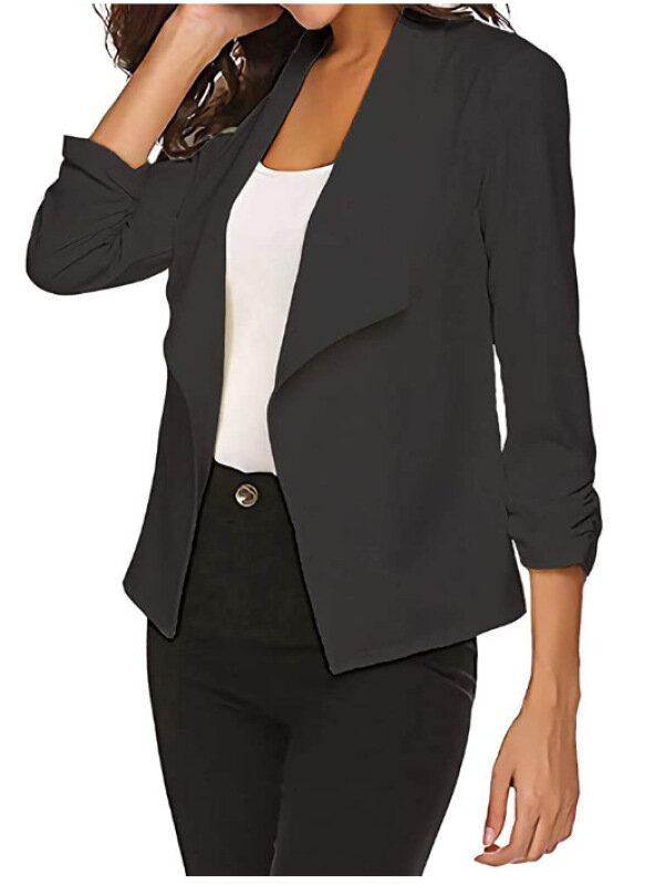 Blazer de manga larga para mujer, chaqueta fina Simple, Color sólido