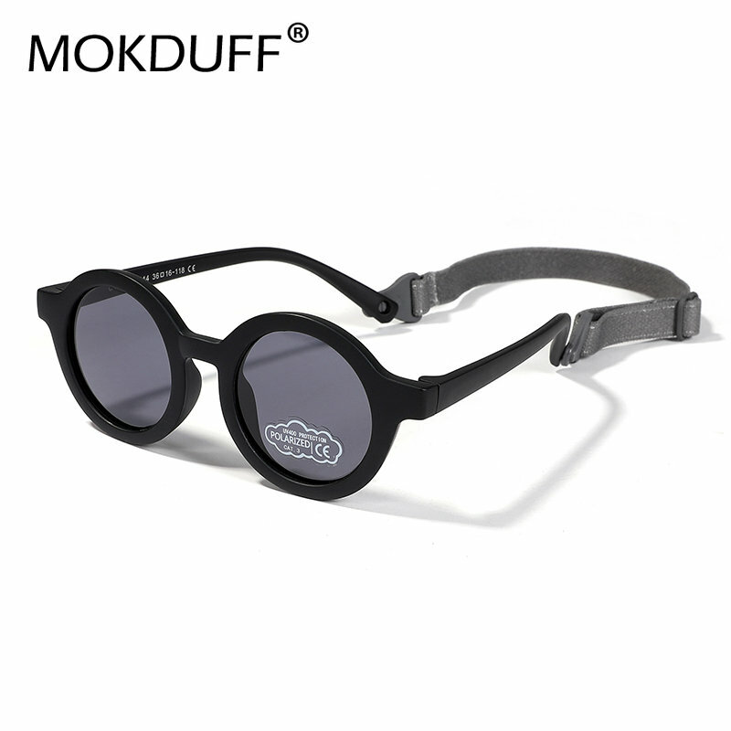 Детские поляризованные круглые солнцезащитные очки, гибкие резиновые затемненные очки с ремешком для детской модели, возраст 0-36 месяцев