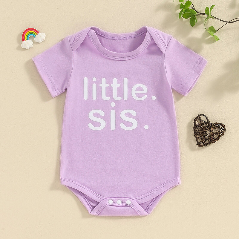 Baby Girls and Boys Romper Round Neck Short Sleeve Letter Print Jumpsuit Little Sister Brother Newborn Summer Outfits