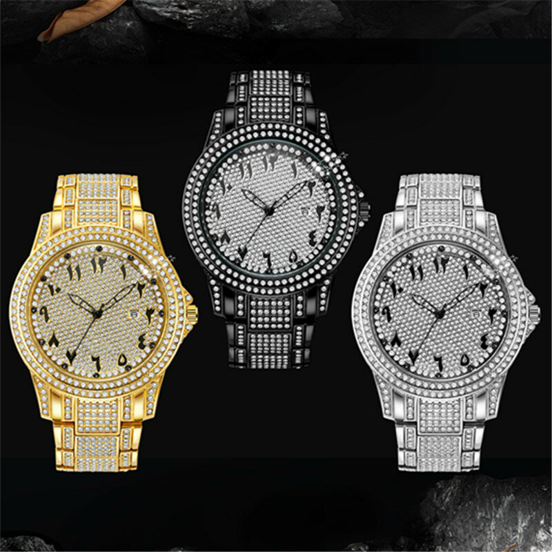 ساعة كوارتز مثلجة للرجال ، علامة تجارية مشهورة ، ساعات ألماس فاخرة ، ساعة يد هيب هوب ، ساعة ذكر ، جديدة ، شحن سريع