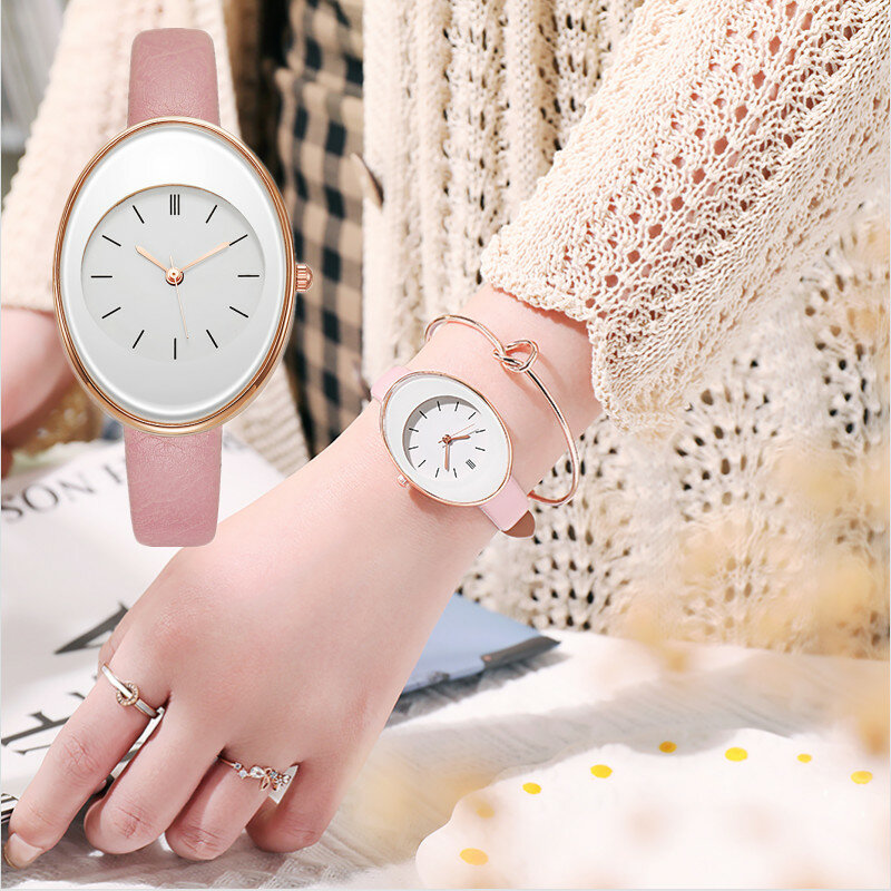 Womnen – montre-bracelet ovale en cuir, à Quartz, Simple, à la mode