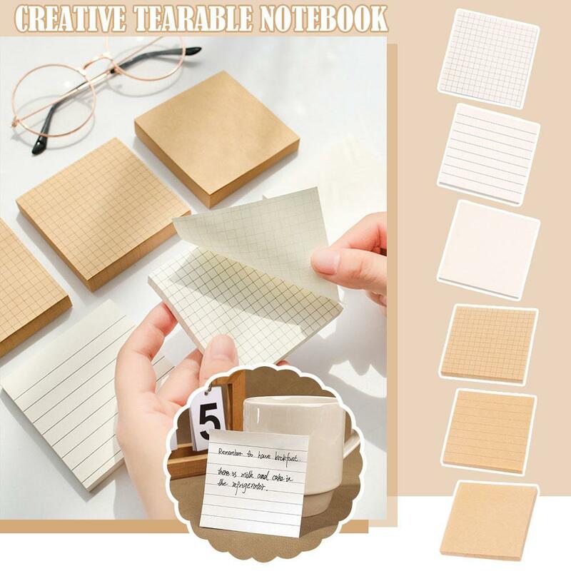 Simplicidade Kraft Paper Memo Pad, Estudante Sticky Auto-Adesivo Sticky Notes, Material de papelaria do escritório da escola, A6Z0, 80 Folhas