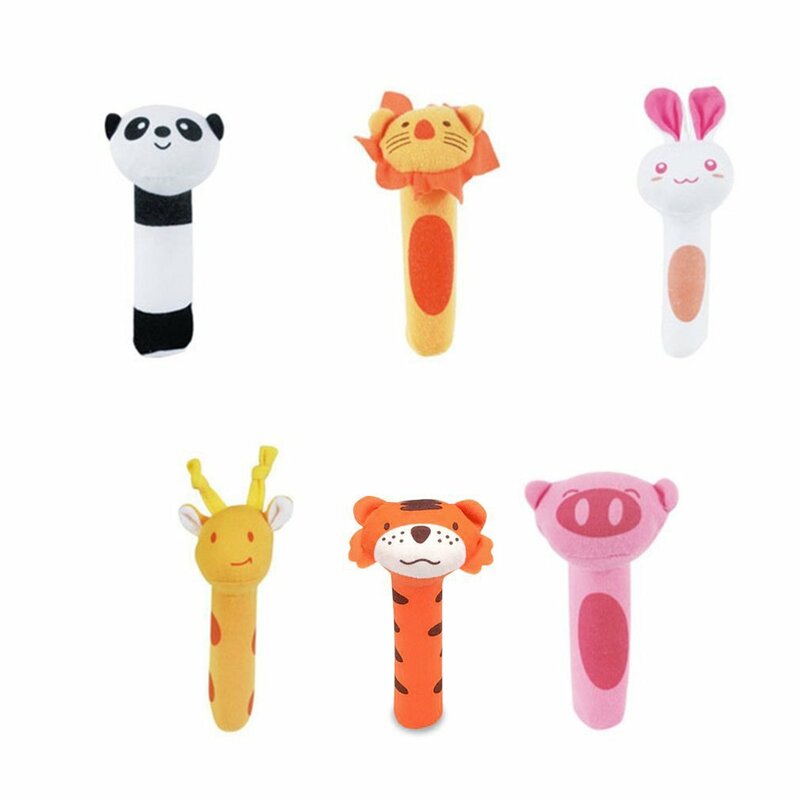 Sonajero de felpa de animales de dibujos animados para bebé, juguete de campana de mano de felpa, Bb Stick, Animal Bb Stick, sonajero de mano de bebé, sonajero de lana