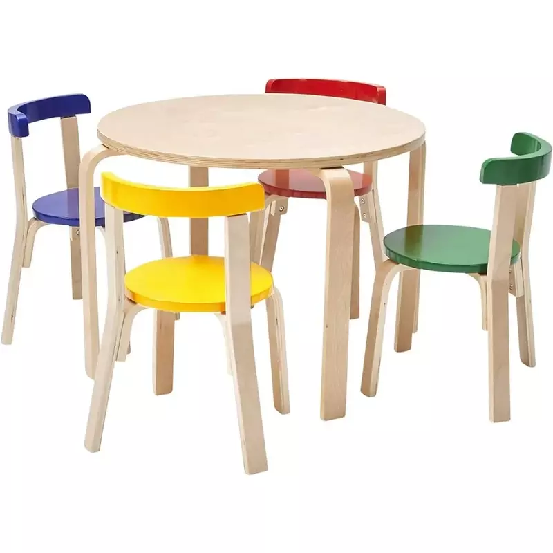 Ensemble table ronde et chaise à dossier incurvé en bois courbé, meubles pour enfants, bureau pour enfants, chaises de piste, étude pour enfants