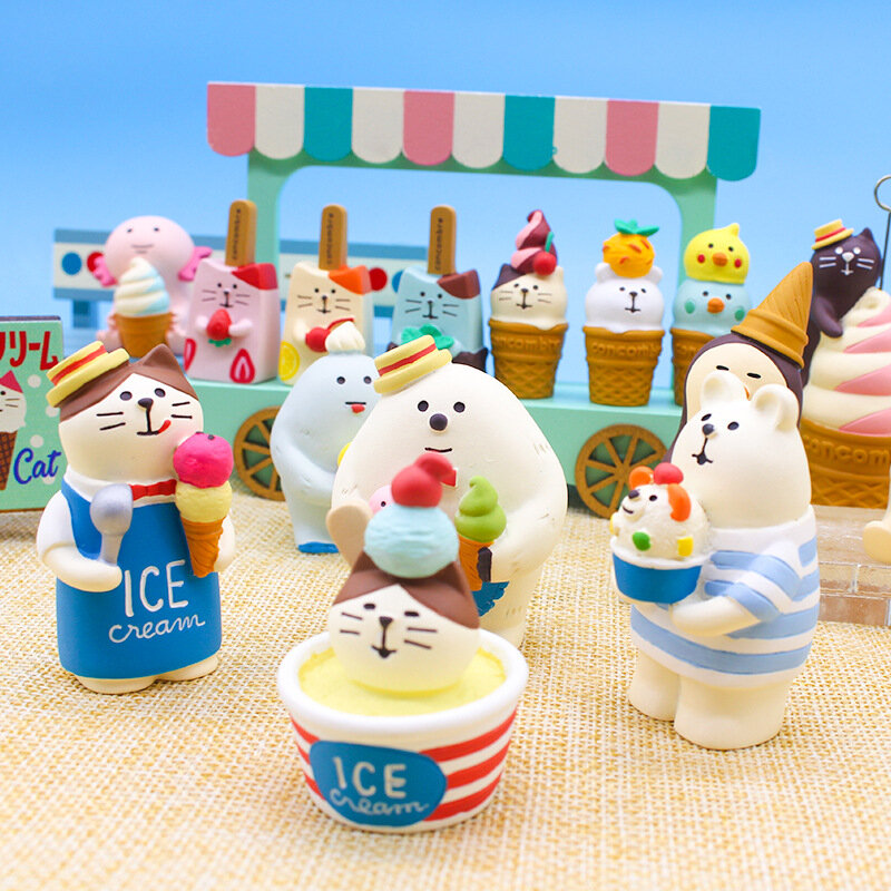 Decole Concombre 아이스크림 가게 일본 소형 인형 수지 공예 장난감 책장 Decorationt Collectible Scene Decoration