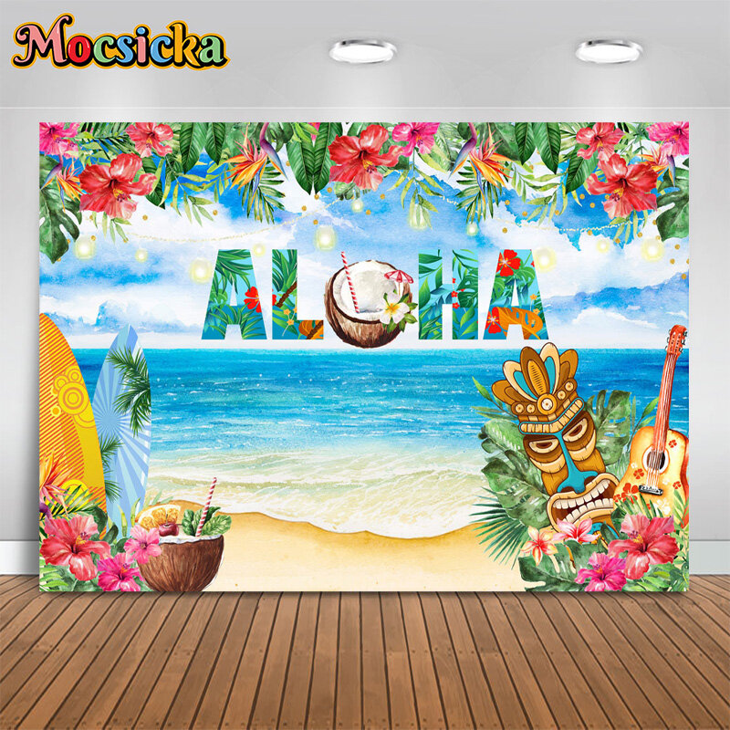 Mocsicka-Fondo de fotografía de verano para fiesta de cumpleaños, Fondo de tabla de surf en la playa, pancarta de fotos de pastel, accesorios de estudio