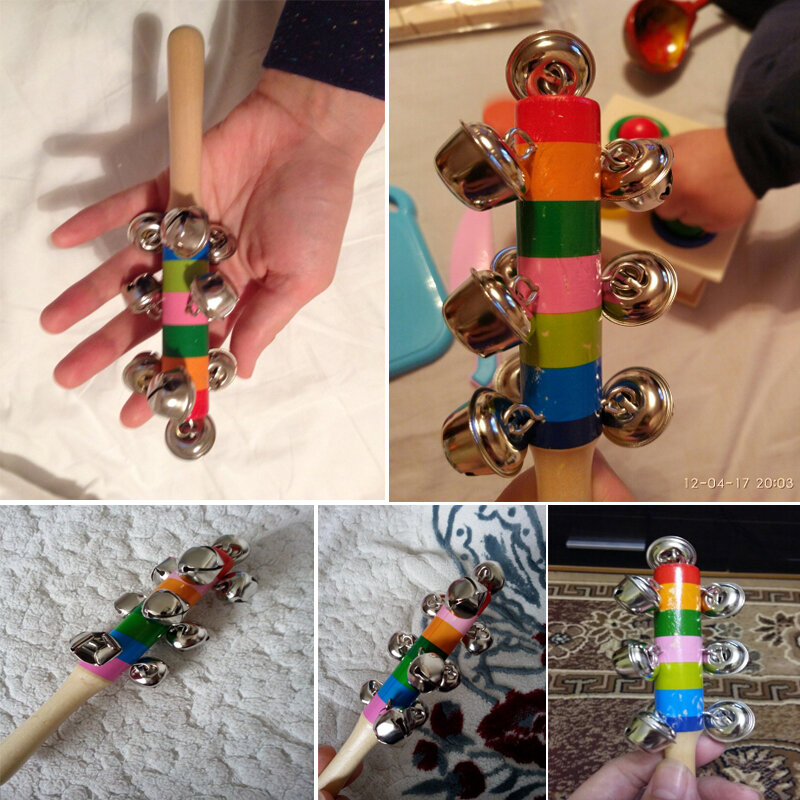 Bunte Regenbogen Hand Glocke Stick Holz Percussion Musikspiel zeug für Ktv Party Kinderspiel Großhandel Einzelhandel