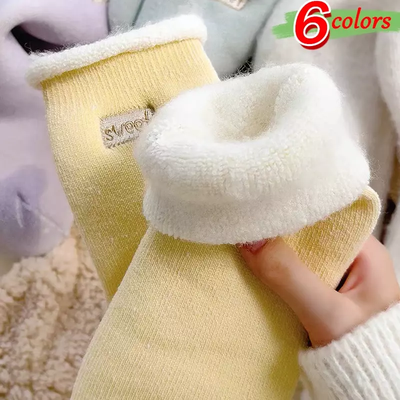 Sweet embroidery Thicken Socks Women Girls Casual Thermal Mid Tube Stockings Winter Warm Cotton Knitted Floor Sleeping Snow Sox