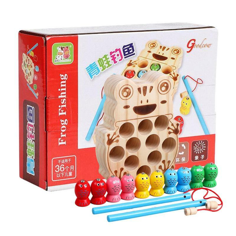 Wooden Fishing Game Toy Portable Family Children Backyard Colorful Games Preschool Play Toy Montessori Fishing Toys Set For Kids