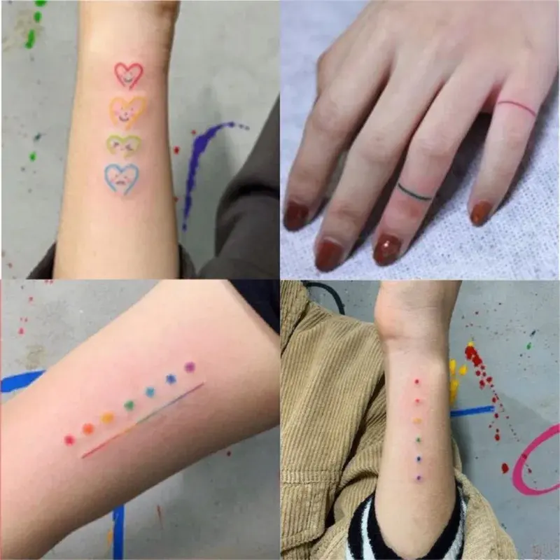 Pegatinas de tatuaje temporal de mariposa, arte corporal encantador, tatuajes falsos impermeables, Cara de expresión de arco iris, mano
