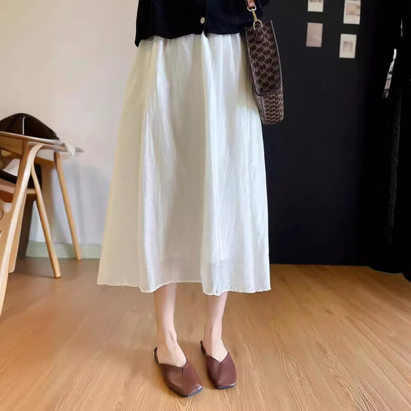 Falda larga acampanada para mujer, Falda Midi elástica de cintura alta, informal, estilo Vintage, color blanco, Q876