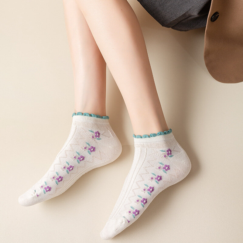 Socks For Women's 5 Pairs harajuku Summer White Small Fresh Boat Socken Sweet All-match College Style Short Tube Cotton Socks