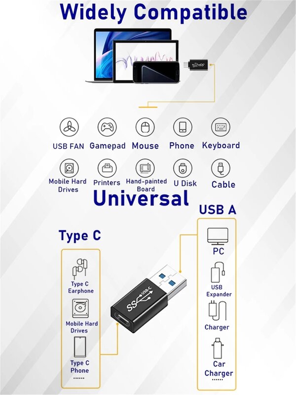 Conversor Extensor Tipo C, USB 3.0 para Tipo-C 3.1 Masculino para Micro USB Feminino, USB-C Conversor, 10GBps, Adequado para Laptop