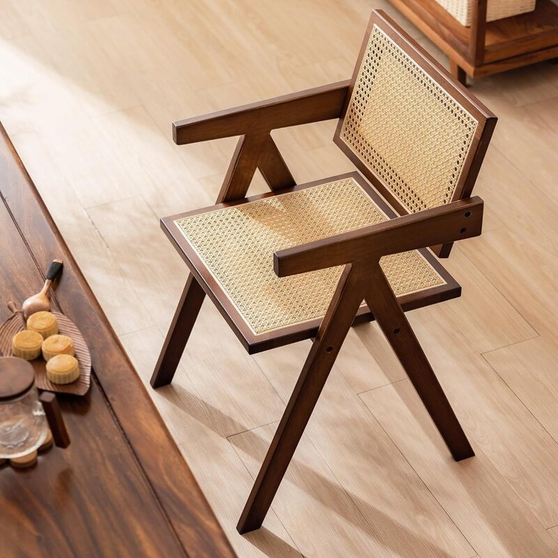 Стулья из ротанга с акцентом, современные обеденные стулья среднего века в комплекте из 2 предметов, удобные кресла, брикет с подлокотником