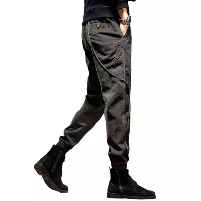Macacão preto solto de pé reto masculino, calça tamanho grande, monocromática, moda estilista, casual, alta qualidade, outono, 2024