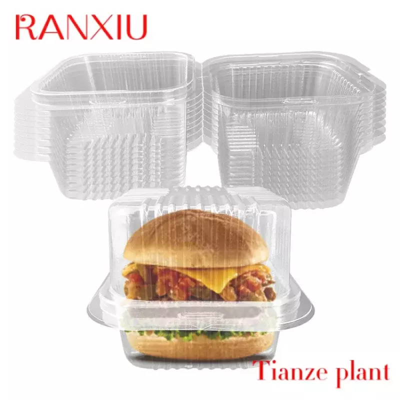Custom Takeaway Fast Food Clamshell Containers Food Packaging Plastic Pet Transparent ROSIN Hamburger Packaging Box