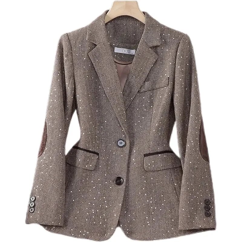 Women Sequin Blazer 2024 New Fashion Korean Autumn Lady Blazers Outwear Long Sleeve Casual Short Female Suits Jacket Coat Tops