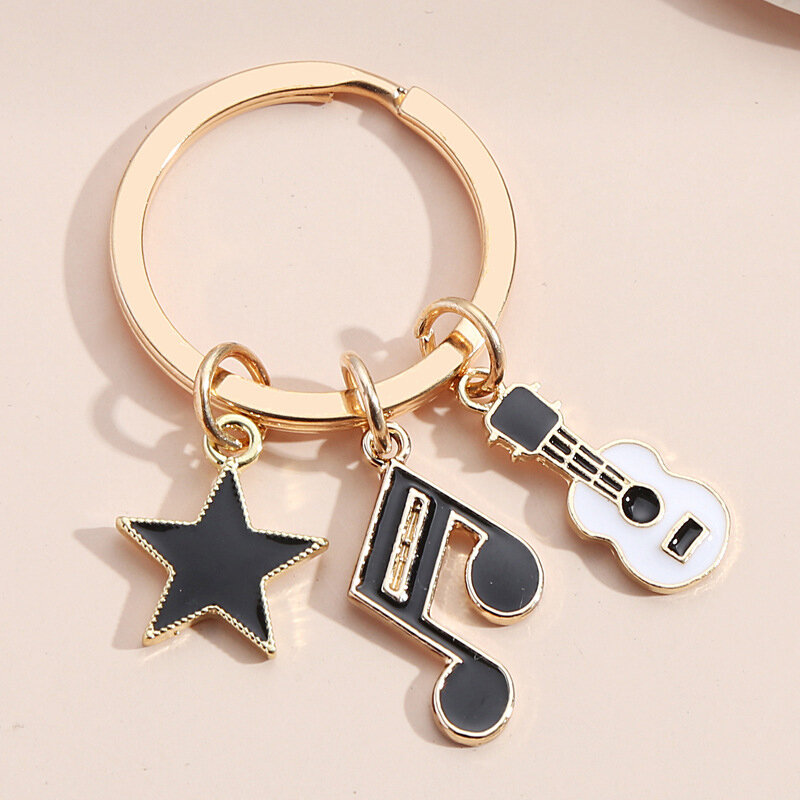 Cute Enamel Musical Instruments Keychain Note Keyboard Guitar Key Ring Music Key Chains For Artist Gifts Jewelry Accessories