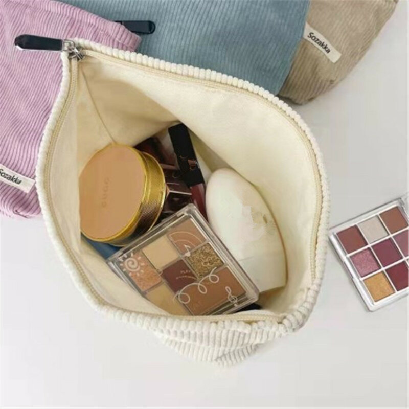 2024 New Corduroy Cosmetic Bag Large Capacity Women Toiletries Organizer Zipper Makeup Bag Purse Travel Cosmetics Storage Clutch