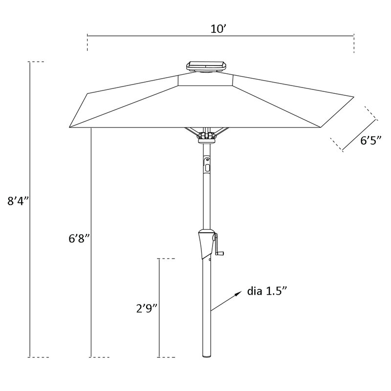 태양 LED 조명 6.5x10 ft 직사각형 야외 파티오 시장 우산