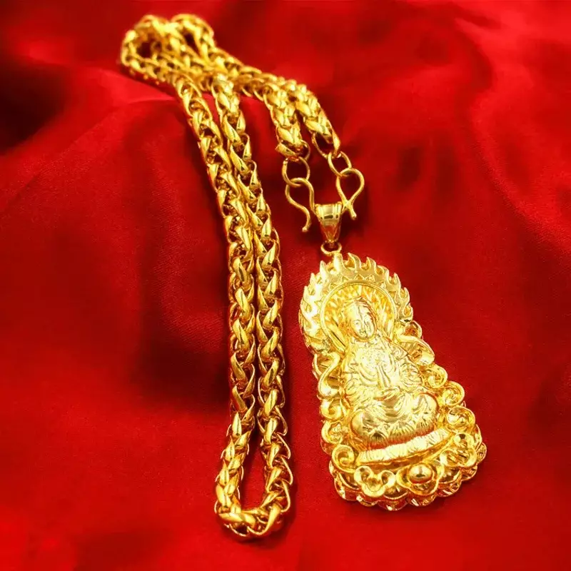 Мужская цепочка-Вербена с подвеской Гуань гонг из чистого золота с имитацией 24 к 100% реальное золото