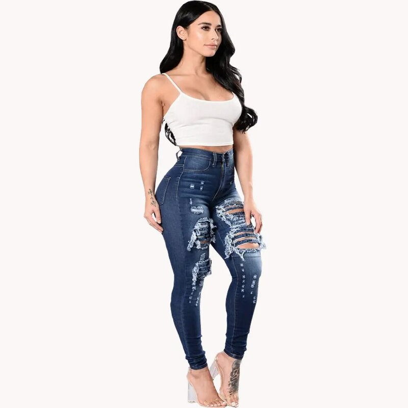 2024 новые состаренные джинсы с высокой талией, женские Сексуальные облегающие брюки из эластичной ткани