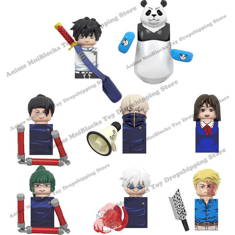WM Blocks WM6140 Anime Jujutsu Kaisen Zenin Geto Gojo Panda Nanami Inumaki Toge Anime Bricks Dolls, Mini figuras de acción para niños