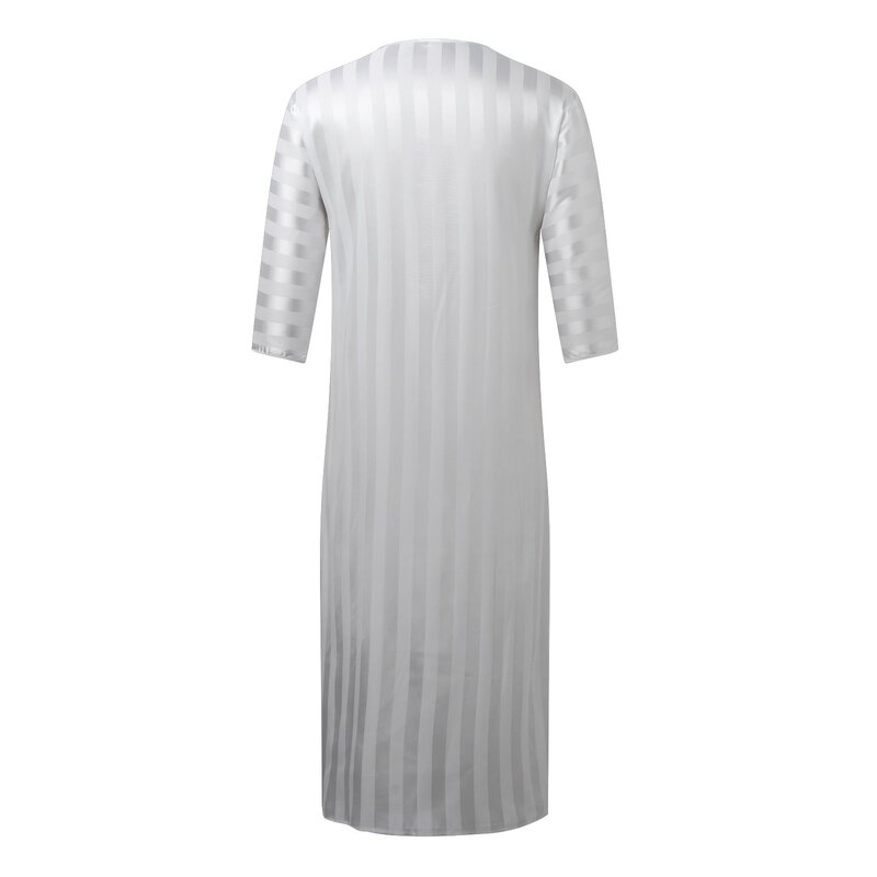 Robe longue musulmane rayée pour hommes, broderie, moyen-orient, col en V, demi-manches, Jubba Thobe, stérilie saoudite, haute qualité, robe islamique