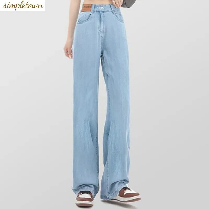 Jeans de seda gelada solta e emagrecedora, calças de perna larga, edição coreana, novo, primavera, verão, 2024