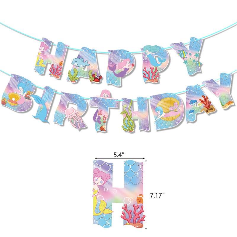 1 set/lotto Mermaid Theme Girs Favor Happy Birthday Flags decorazioni Hanging Banner Baby Shower eventi forniture per feste