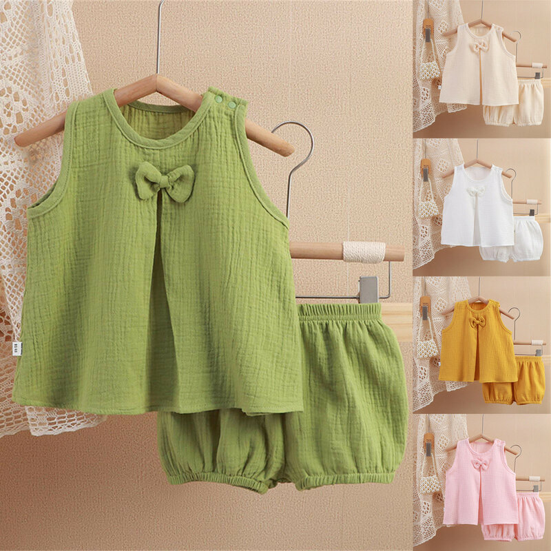 Baby Mädchen Outfits Kleidung Sets Sommer Musselin Baumwolle ärmellose Weste Shirt Shorts Anzüge Mode Tops Shorts Sets 2 stücke 0-4t