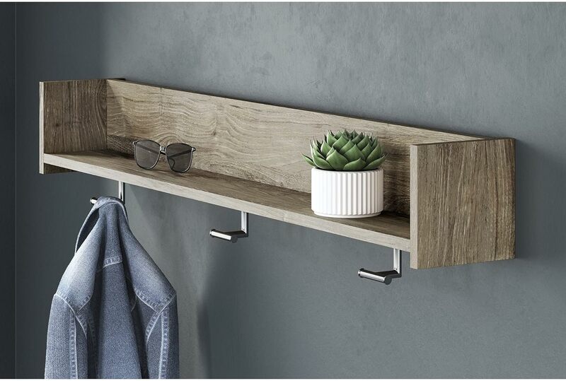 Wall Mounted Coat Rack with Shelf, Natural Beige