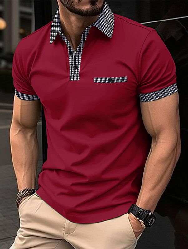 Polo de manga corta para hombre, Camiseta con cuello a cuadros, ropa informal, 2023