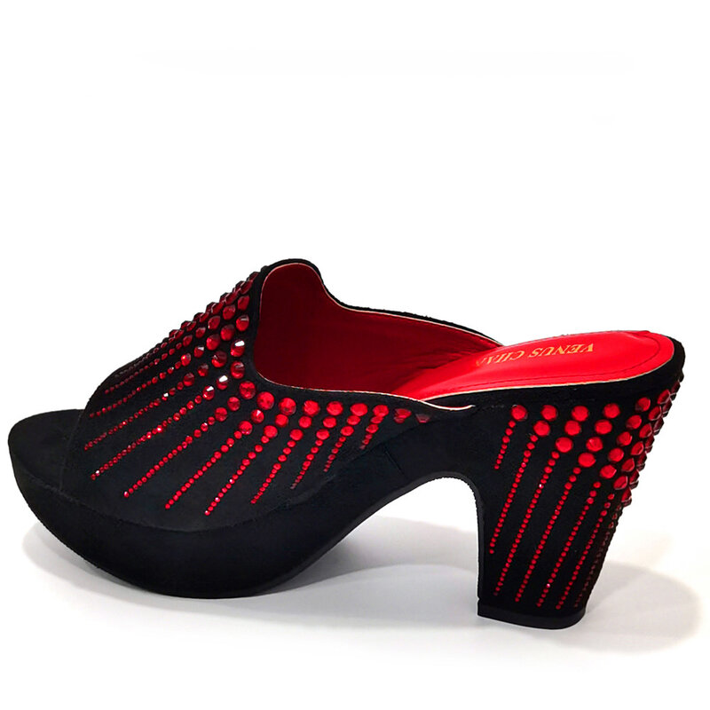 Chaussures de créateur italien pour femmes, sandales épaisses à plateforme, escarpins à talons hauts, scintillants, Mules à talon carré