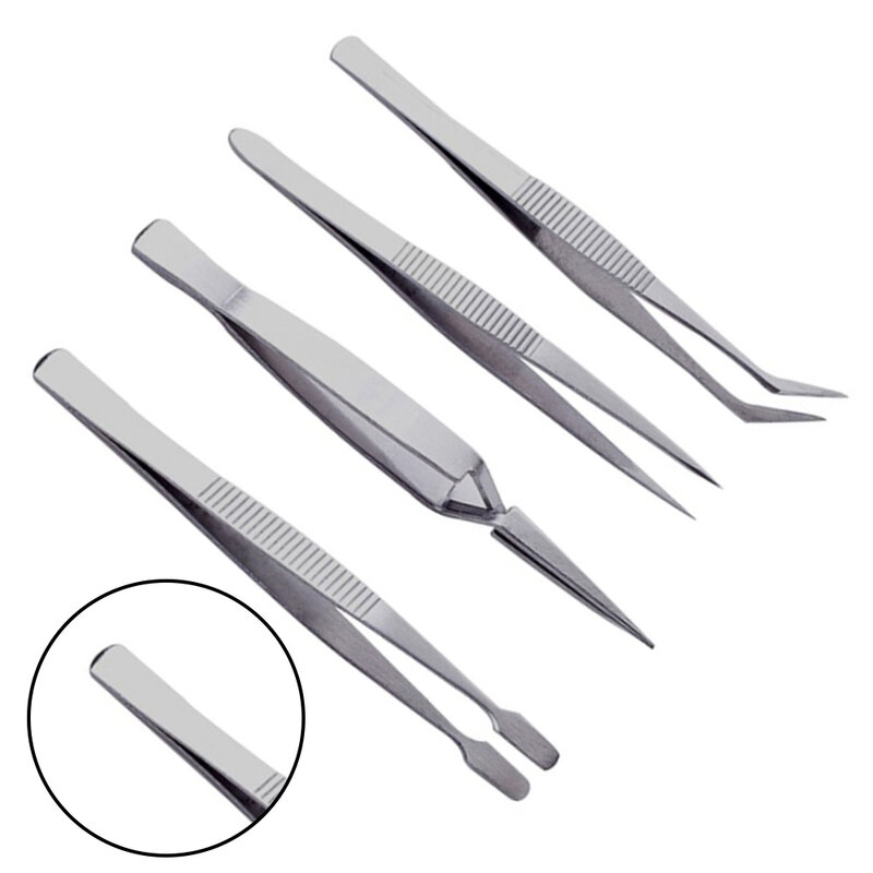 4PCS Tweezers Kit Stainless Steel Precision Tweezers Thickened Straight Bent Clip Tool For Electronics Repair Soldering Crafting